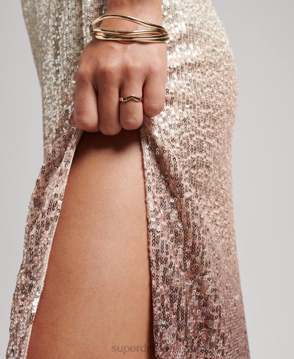 Superdry femmes robe mi-longue à sequins dégradés D64Z2448 vêtements crème