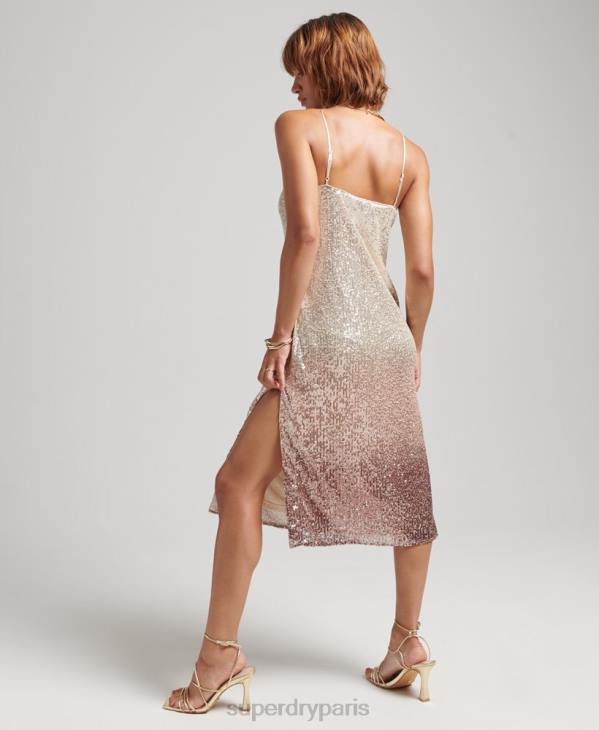 Superdry femmes robe mi-longue à sequins dégradés D64Z2448 vêtements crème