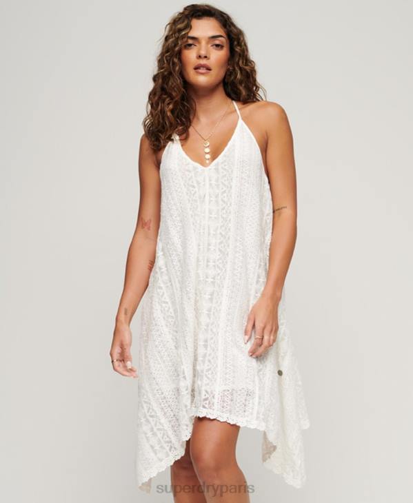 Superdry femmes robe midi tout en dentelle D64Z2058 vêtements blanc