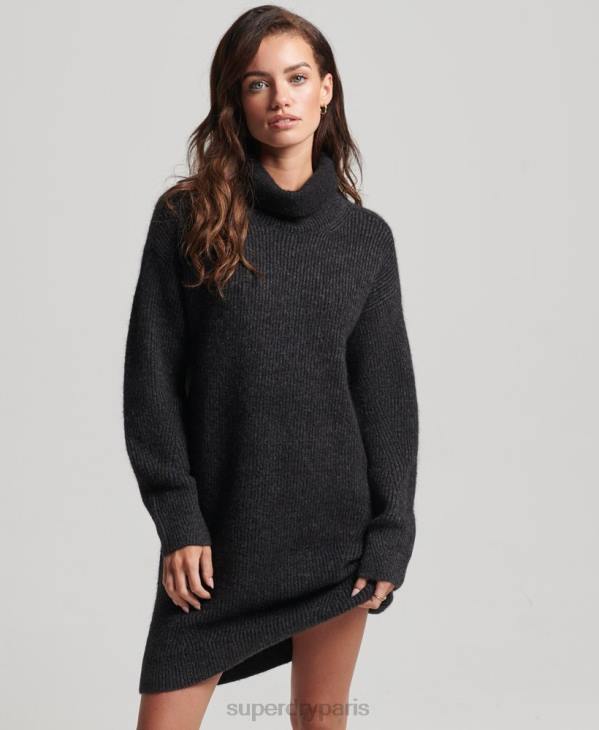 Superdry femmes robe pull en maille à col roulé D64Z2451 vêtements gris foncé