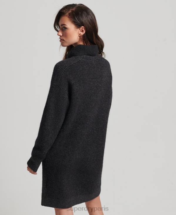 Superdry femmes robe pull en maille à col roulé D64Z2451 vêtements gris foncé
