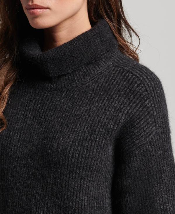 Superdry femmes robe pull en maille à col roulé D64Z2451 vêtements gris foncé