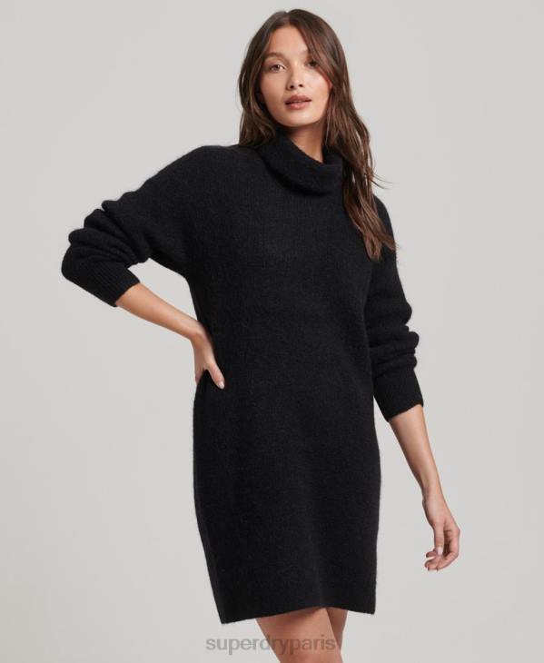 Superdry femmes robe pull en maille à col roulé D64Z2495 vêtements noir