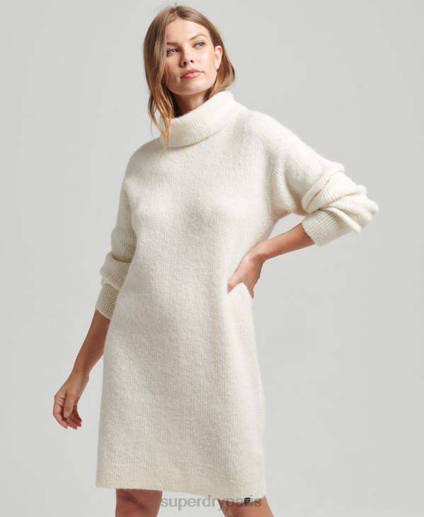 Superdry femmes robe pull en maille à col roulé D64Z2496 vêtements crème