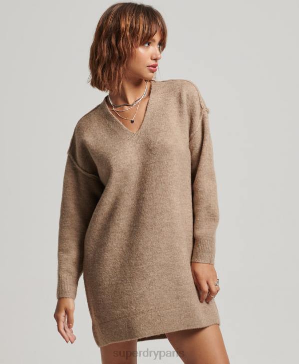 Superdry femmes robe pull en maille à col v D64Z2421 vêtements beige