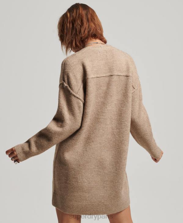 Superdry femmes robe pull en maille à col v D64Z2421 vêtements beige