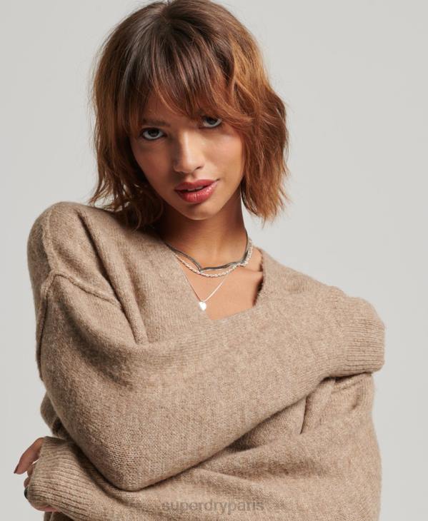 Superdry femmes robe pull en maille à col v D64Z2421 vêtements beige