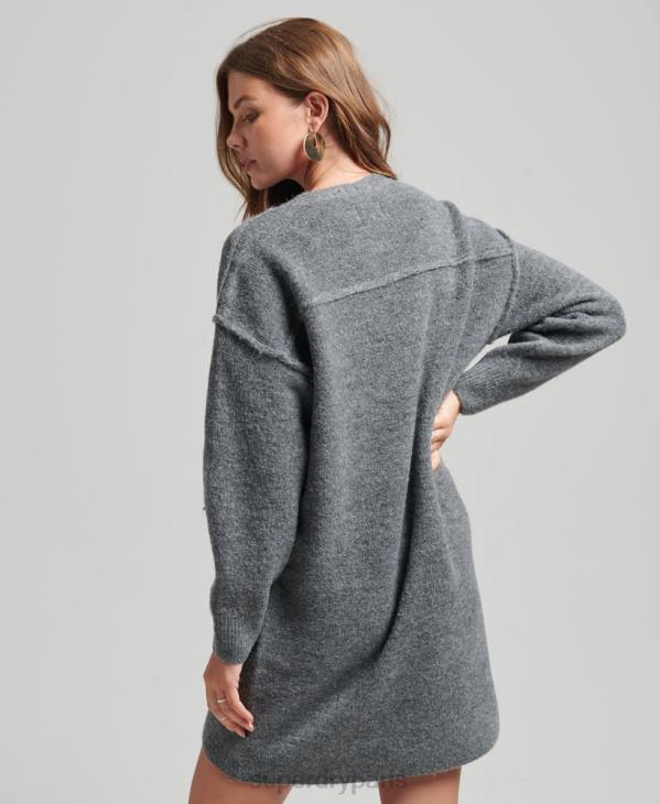 Superdry femmes robe pull en maille à col v D64Z2442 vêtements gris foncé