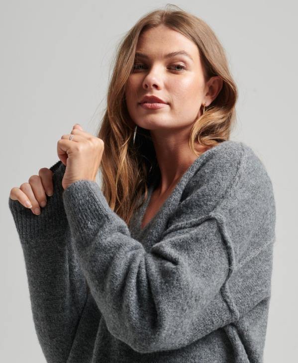 Superdry femmes robe pull en maille à col v D64Z2442 vêtements gris foncé