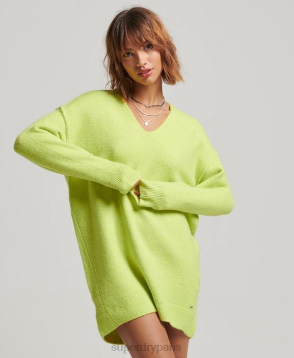 Superdry femmes robe pull en maille à col v D64Z2488 vêtements vert