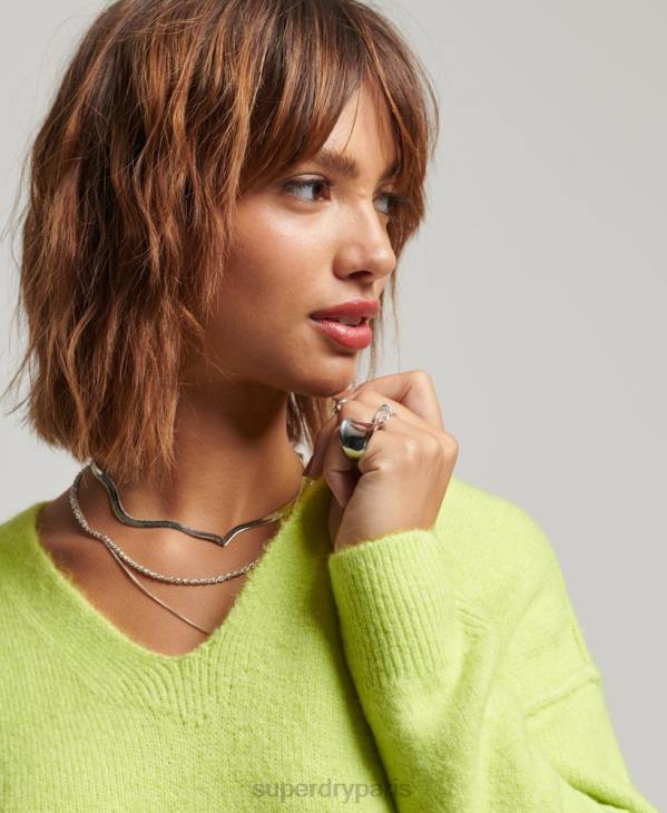 Superdry femmes robe pull en maille à col v D64Z2488 vêtements vert