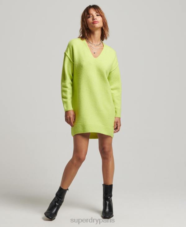 Superdry femmes robe pull en maille à col v D64Z2488 vêtements vert