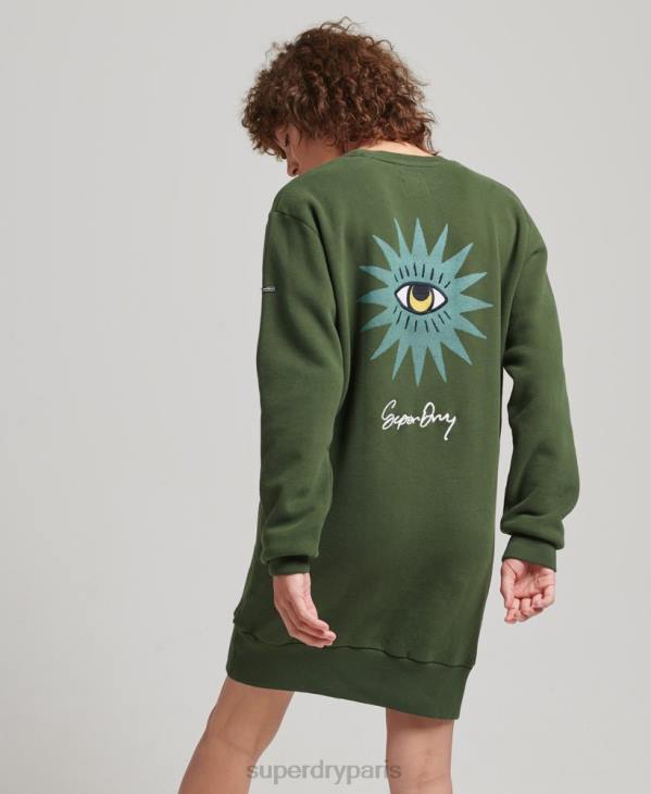 Superdry femmes robe sweat folk nomade D64Z2534 vêtements vert