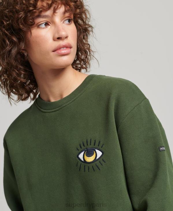 Superdry femmes robe sweat folk nomade D64Z2534 vêtements vert