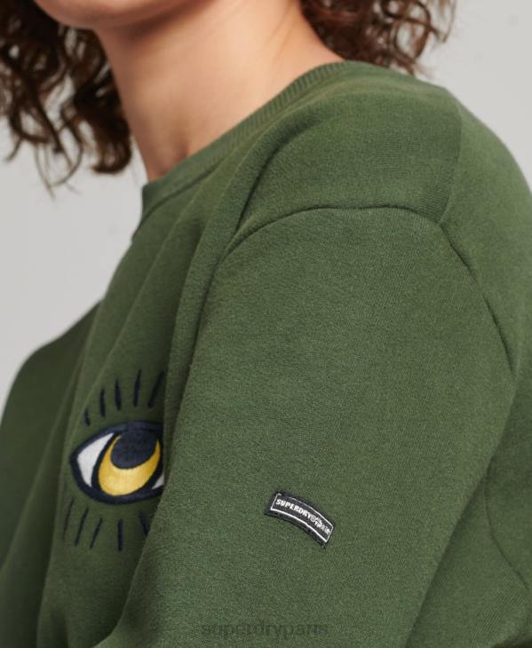 Superdry femmes robe sweat folk nomade D64Z2534 vêtements vert