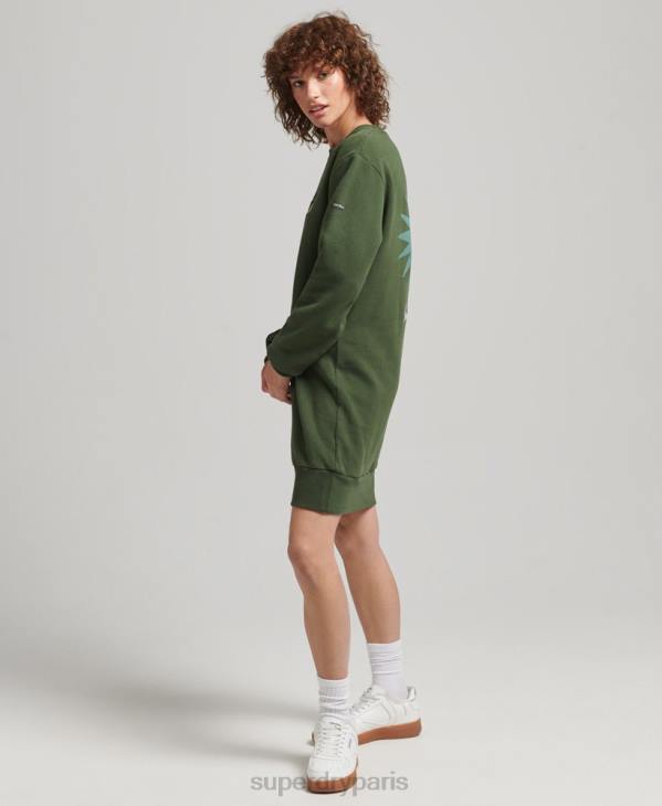 Superdry femmes robe sweat folk nomade D64Z2534 vêtements vert
