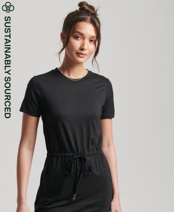 Superdry femmes robe t-shirt à lien de resserrage D64Z2511 vêtements noir
