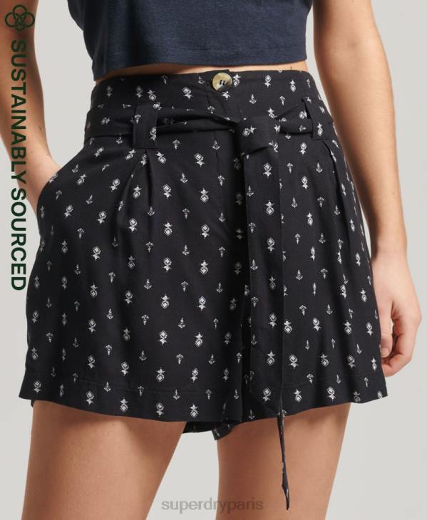 Superdry femmes ecovero vintage short imprimé paperbag D64Z3130 vêtements noir