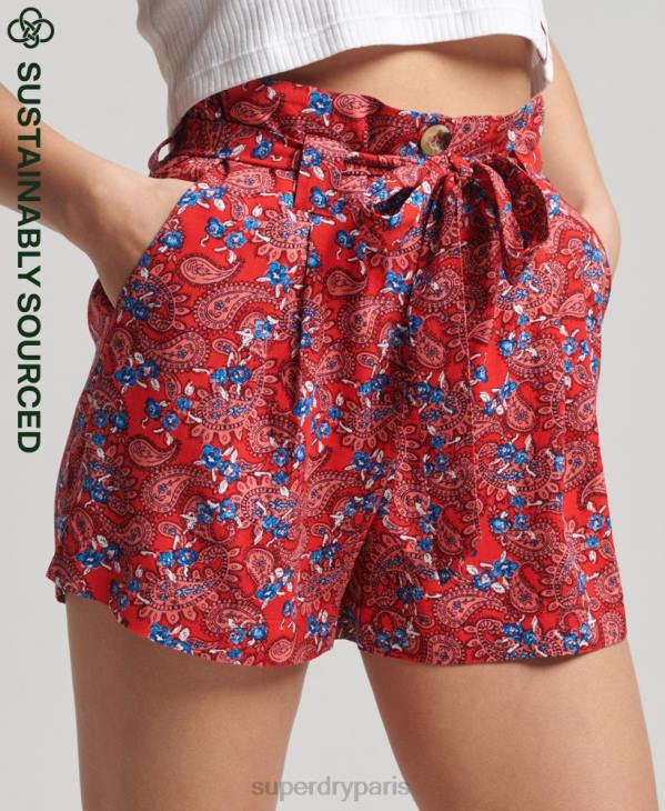 Superdry femmes ecovero vintage short imprimé paperbag D64Z3137 vêtements rouge