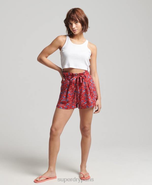 Superdry femmes ecovero vintage short imprimé paperbag D64Z3137 vêtements rouge