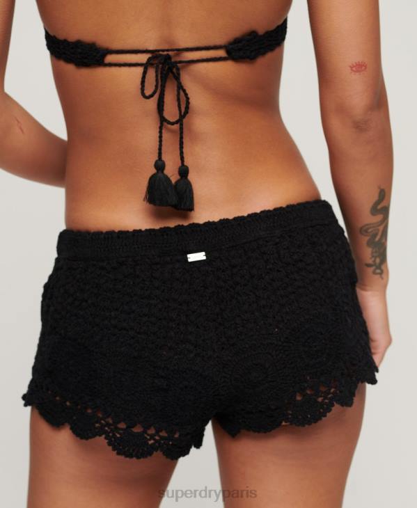 Superdry femmes short au crochet D64Z2081 vêtements noir