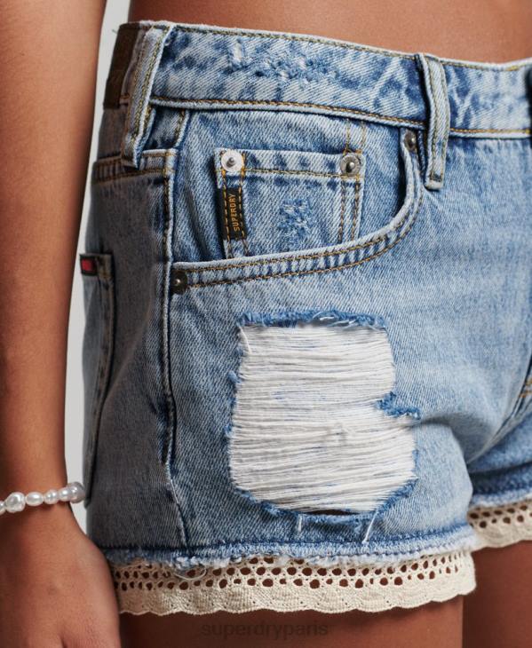 Superdry femmes short chaud en jean D64Z3092 vêtements bleu clair