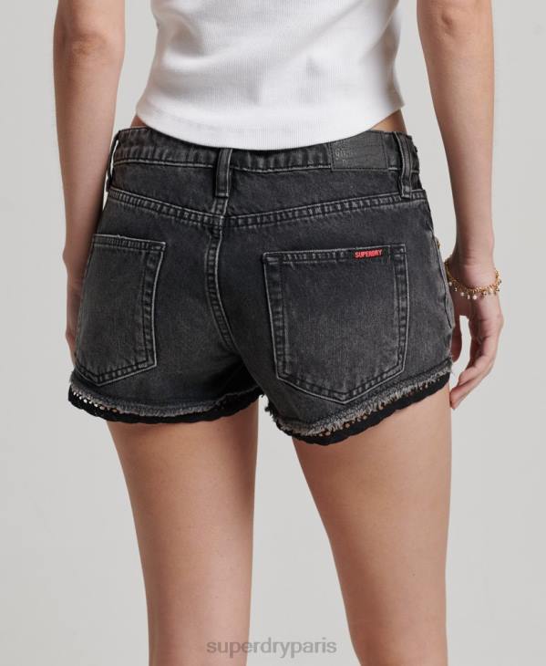 Superdry femmes short chaud en jean D64Z3102 vêtements noir