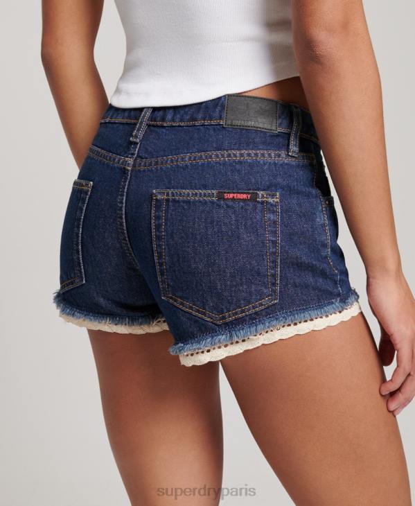 Superdry femmes short chaud en jean D64Z3105 vêtements bleu foncé