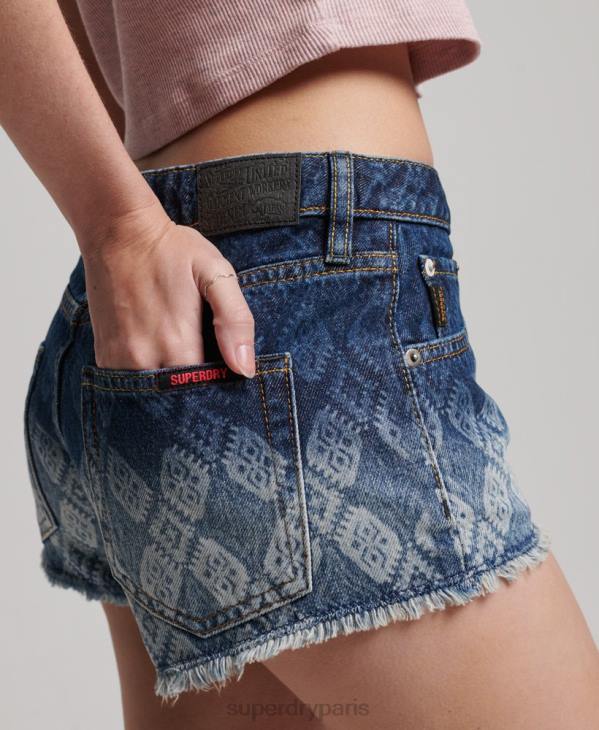 Superdry femmes short chaud en jean D64Z3110 vêtements bleu foncé
