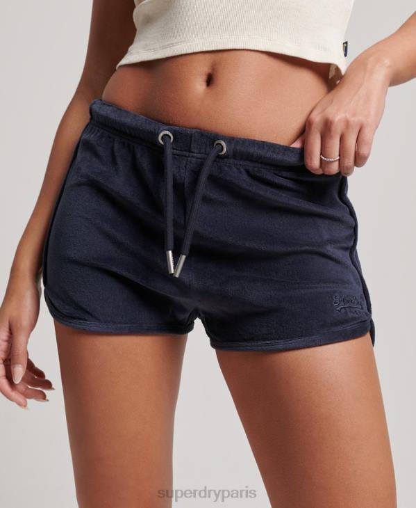 Superdry femmes short de course en velours à logo vintage D64Z2140 vêtements marine