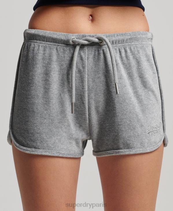 Superdry femmes short de course en velours à logo vintage D64Z2148 vêtements gris
