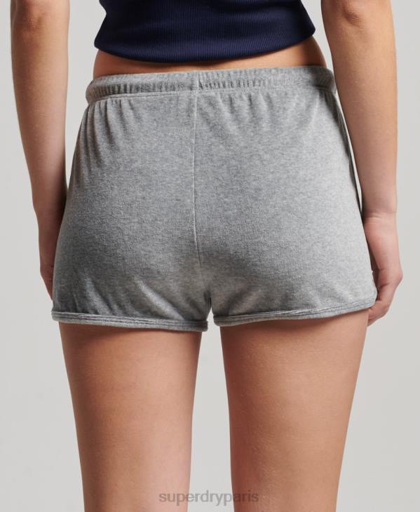 Superdry femmes short de course en velours à logo vintage D64Z2148 vêtements gris