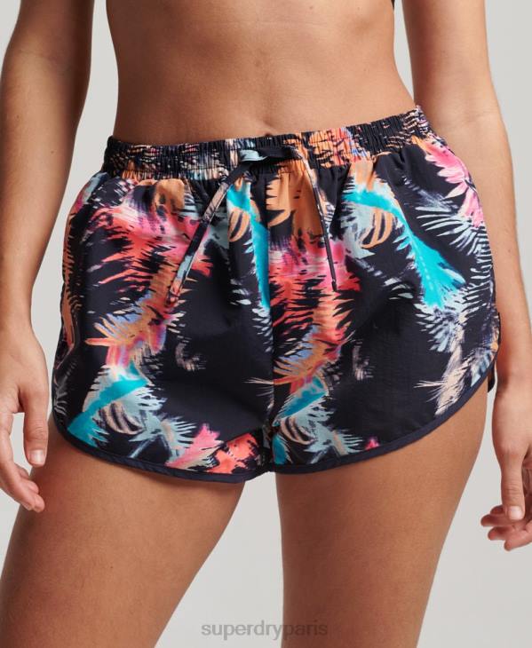 Superdry femmes short de plage imprimé D64Z3101 vêtements bleu