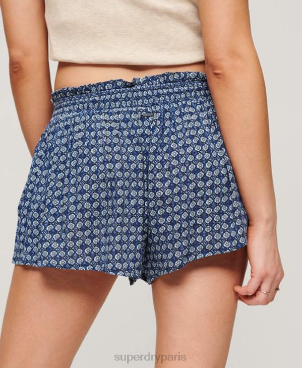 Superdry femmes short de plage smocké D64Z2056 vêtements bleu