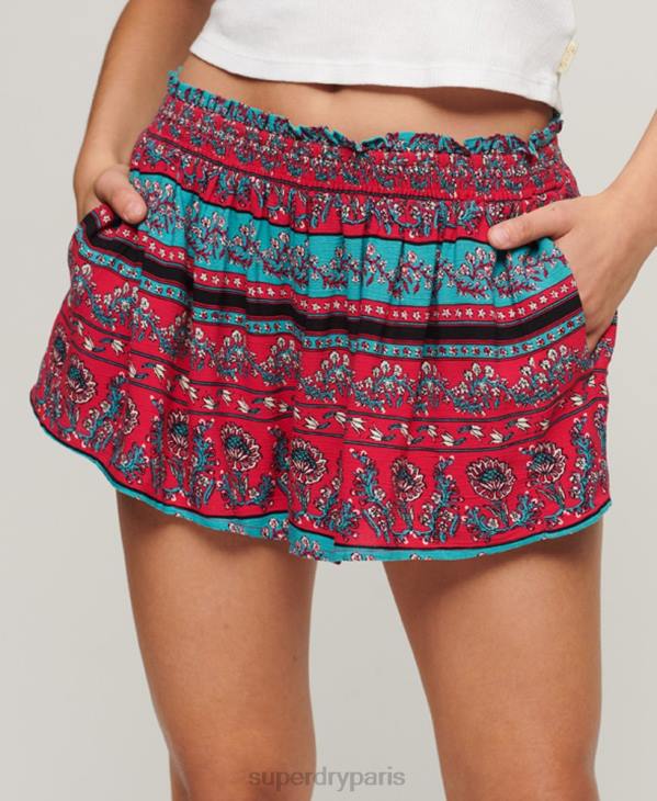 Superdry femmes short de plage smocké D64Z2076 vêtements rose