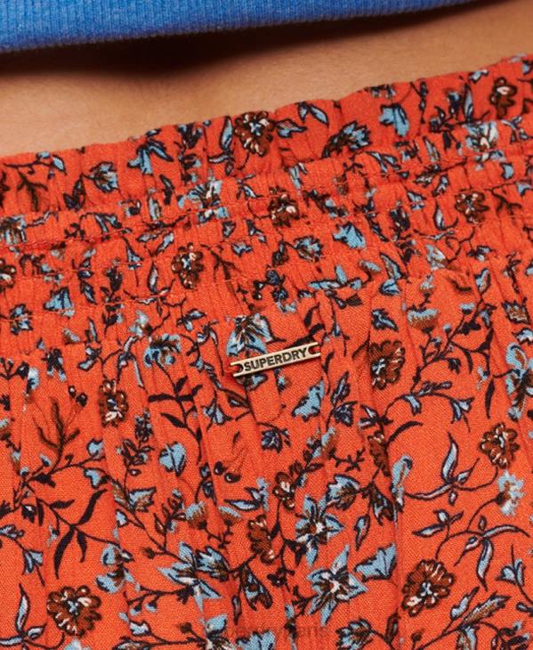 Superdry femmes short de plage smocké D64Z2112 vêtements orange