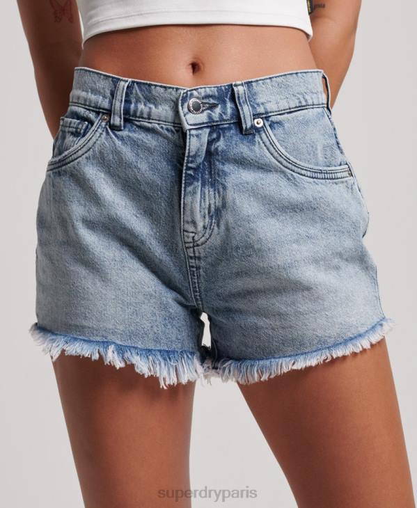 Superdry femmes short en denim à taille haute studios en coton biologique D64Z3097 vêtements bleu clair
