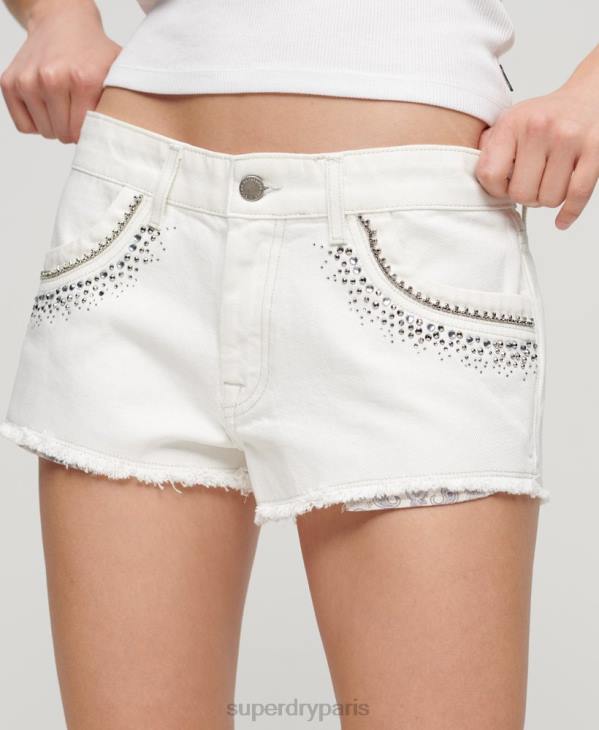 Superdry femmes short en jean orné de strass D64Z3098 vêtements blanc