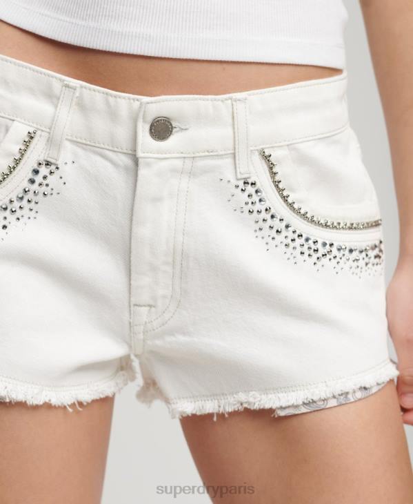 Superdry femmes short en jean orné de strass D64Z3098 vêtements blanc