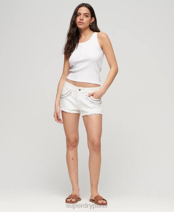 Superdry femmes short en jean orné de strass D64Z3098 vêtements blanc
