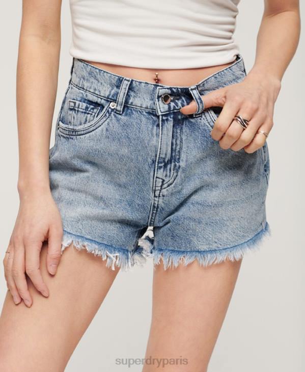 Superdry femmes short en jean taille haute D64Z2061 vêtements bleu clair
