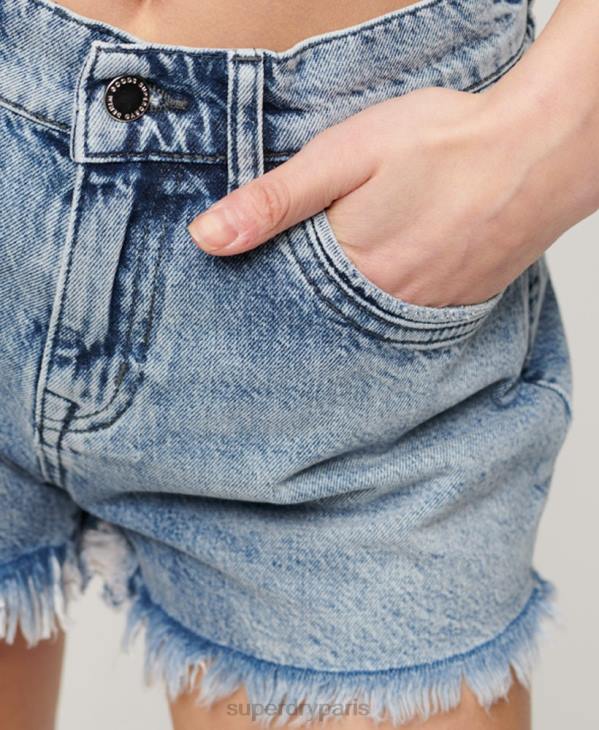 Superdry femmes short en jean taille haute D64Z2061 vêtements bleu clair
