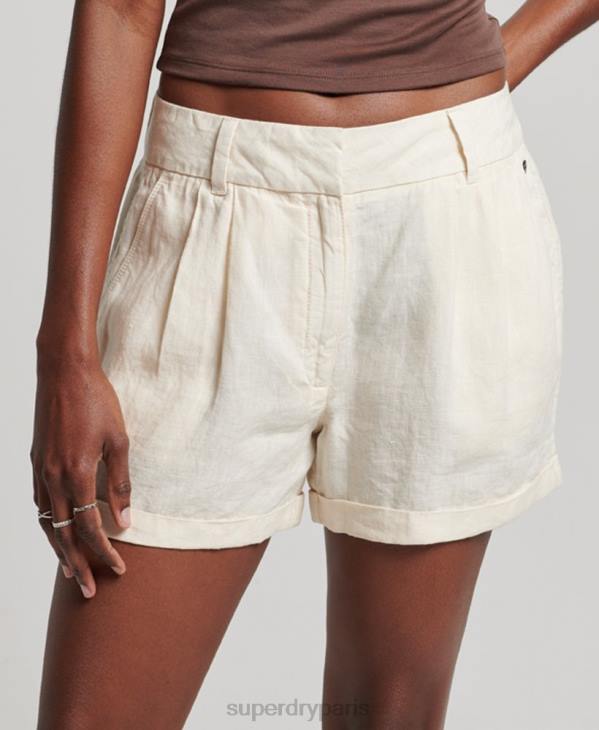 Superdry femmes short en lin surteint D64Z2070 vêtements crème