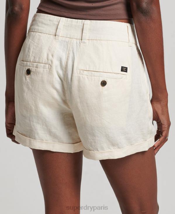 Superdry femmes short en lin surteint D64Z2070 vêtements crème