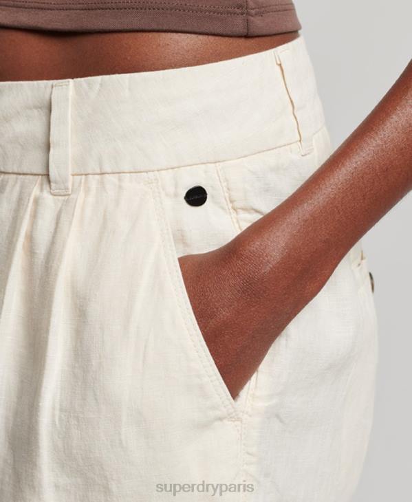 Superdry femmes short en lin surteint D64Z2070 vêtements crème
