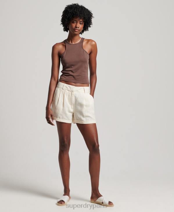 Superdry femmes short en lin surteint D64Z2070 vêtements crème