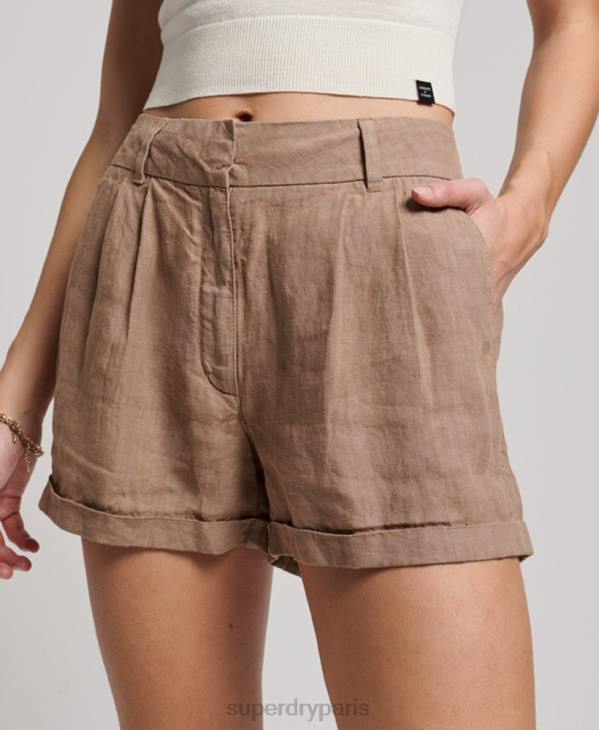 Superdry femmes short en lin surteint D64Z2125 vêtements brun