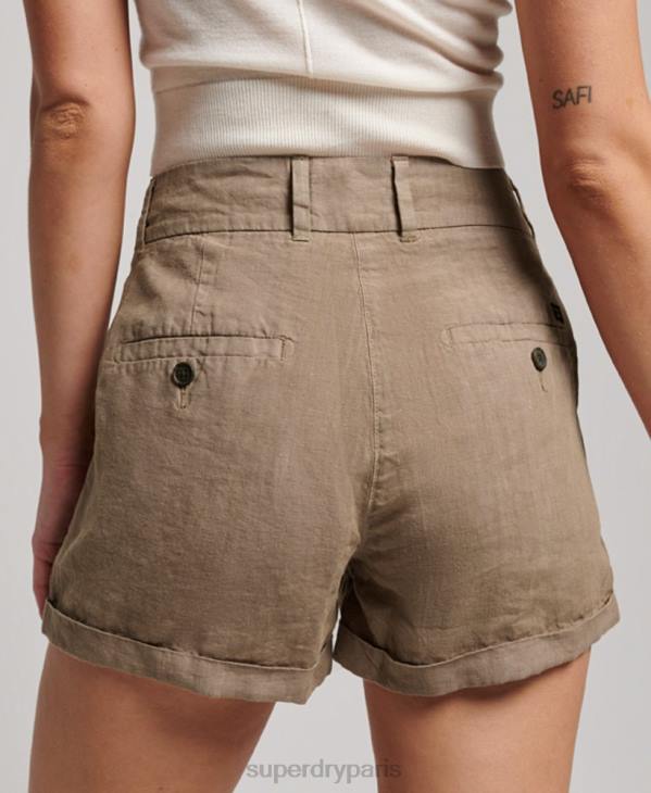 Superdry femmes short en lin surteint D64Z2125 vêtements brun