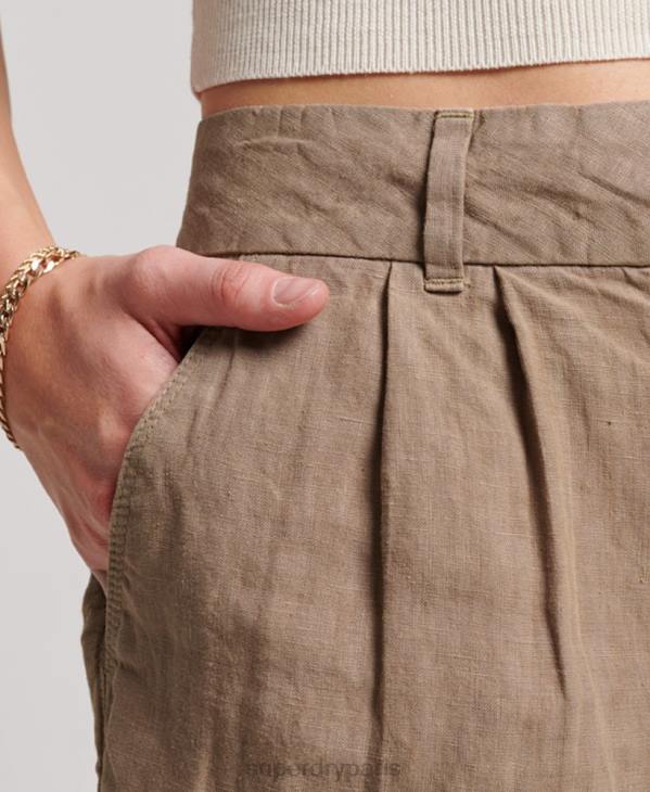 Superdry femmes short en lin surteint D64Z2125 vêtements brun