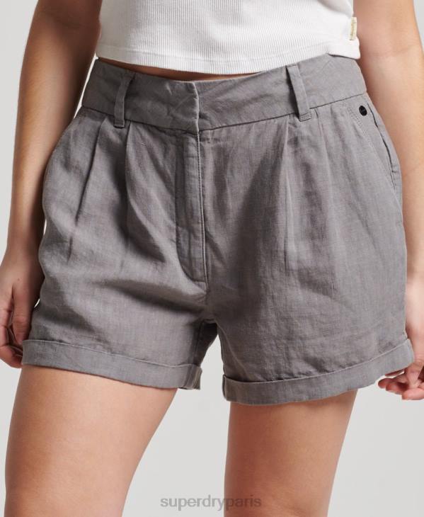 Superdry femmes short en lin surteint D64Z2156 vêtements gris
